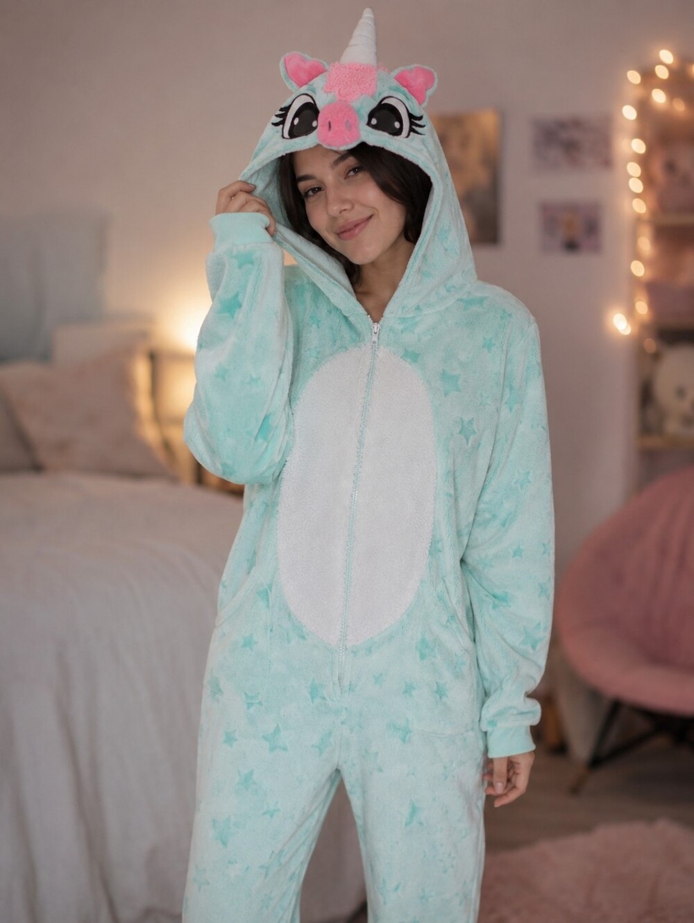 Mint Green & Pink Unicorn Hooded Onesie Kigurumi Pajama